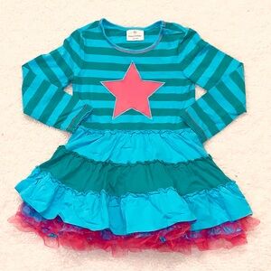 HANNA ANDERSSON SIZE 100 Girls 4T 4 stripe blue and pink STAR cotton twirl dress